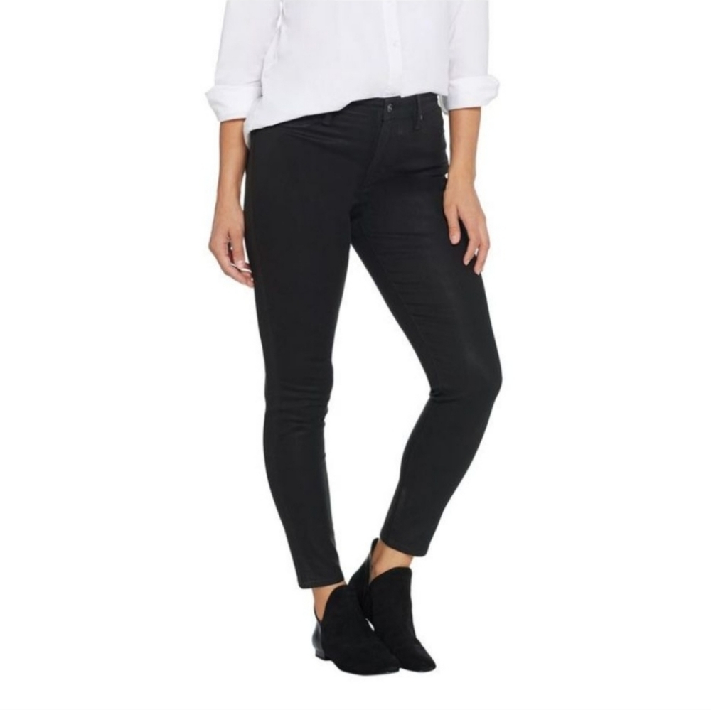 Martha Stewart Coated Skinny Denim Jeans Francesca Black 10 New!
